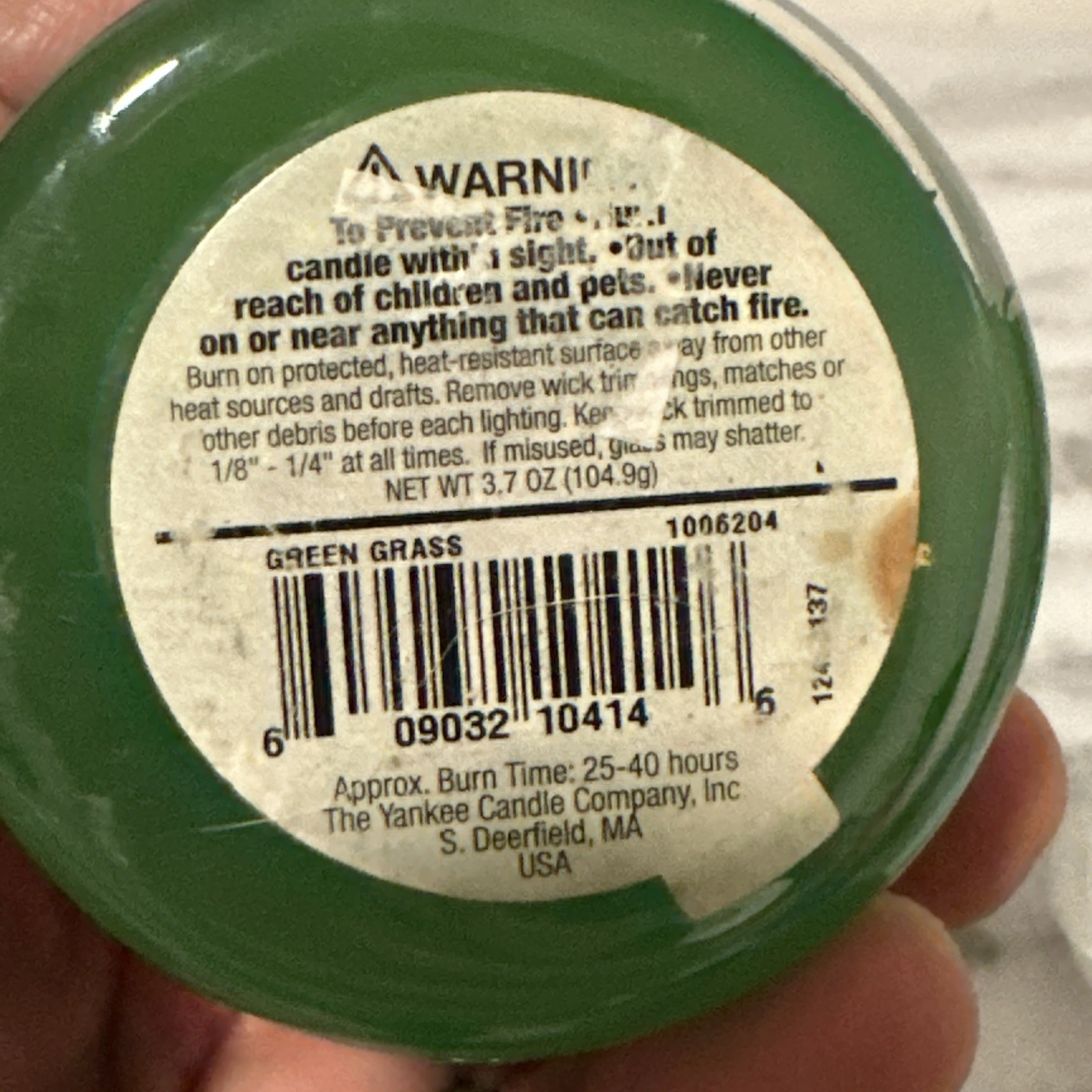 Yankee Candle Green Grass 3.7 oz Small Jar White Label RETIRED DISCONTINUED