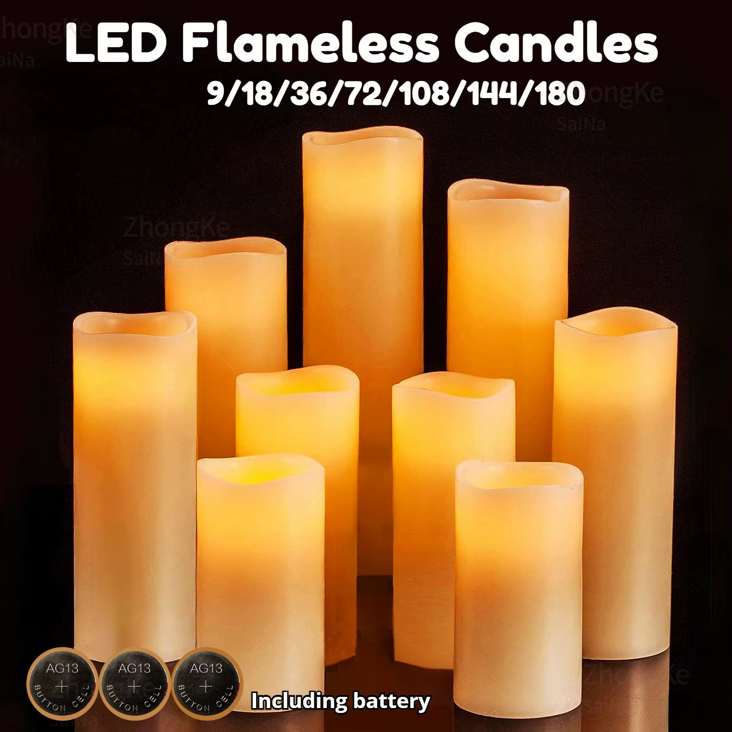 9-180Pcs LED Candles with Flickering Flameless Candles Battery Operated Pillar C