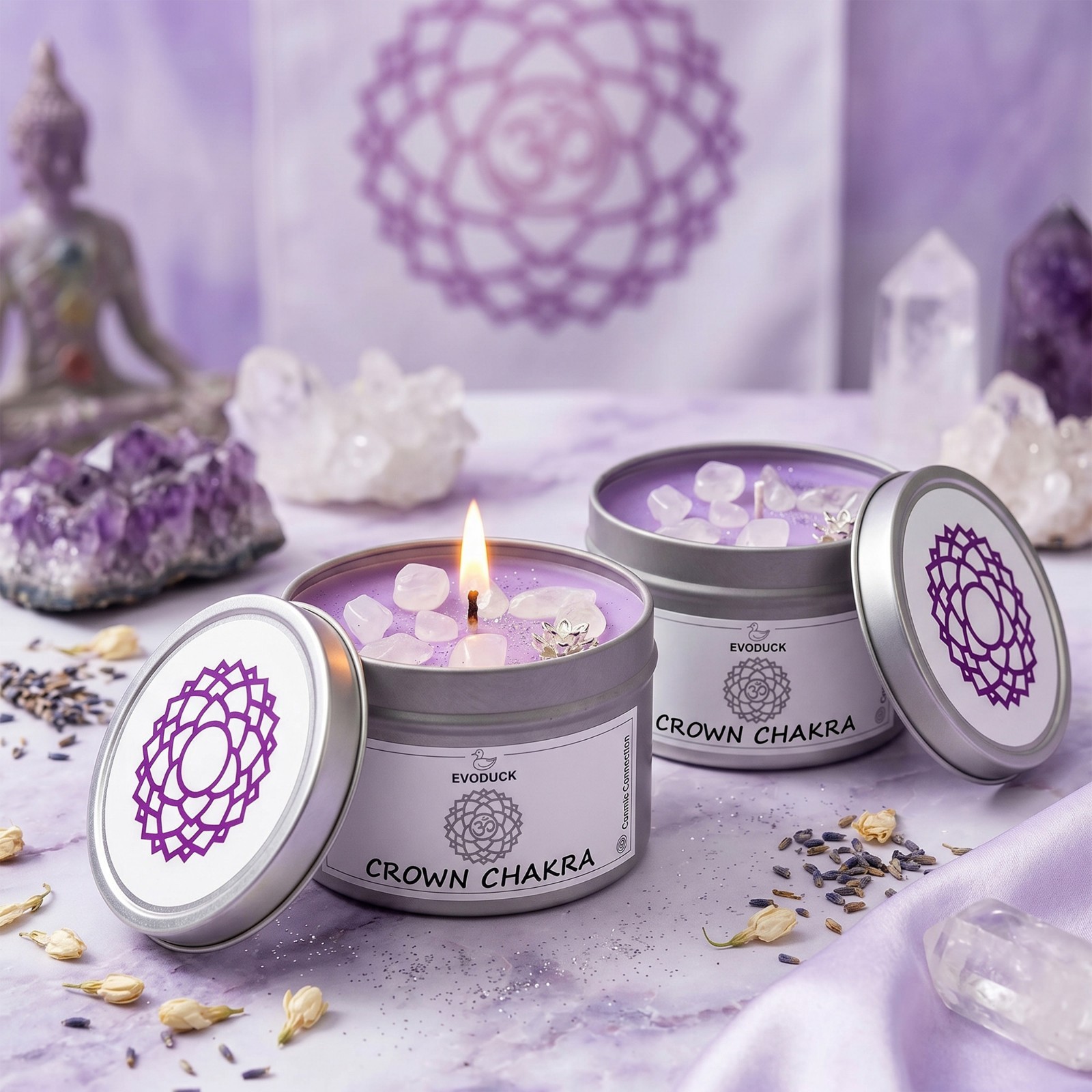 2 Pack Crown Chakra Crystal Candle Clear Quartz Reiki Meditation Energy Healing