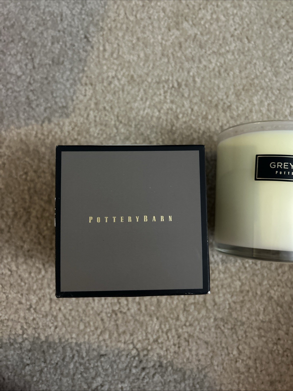 Never Used Pottery Barn GREY MOSS candle / Original Box 9 Oz