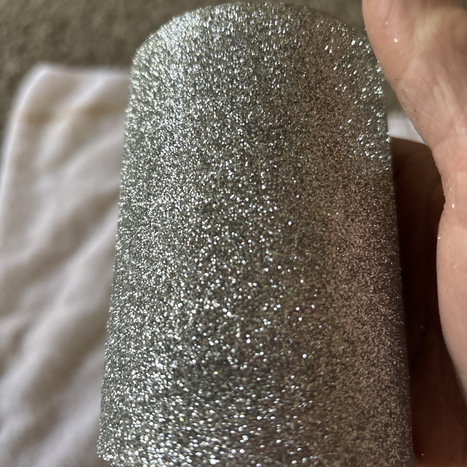 NIP Silver Glittery 4 In Tall Candle/3 In W/glitter/Sparkly/Metallic/lead Free