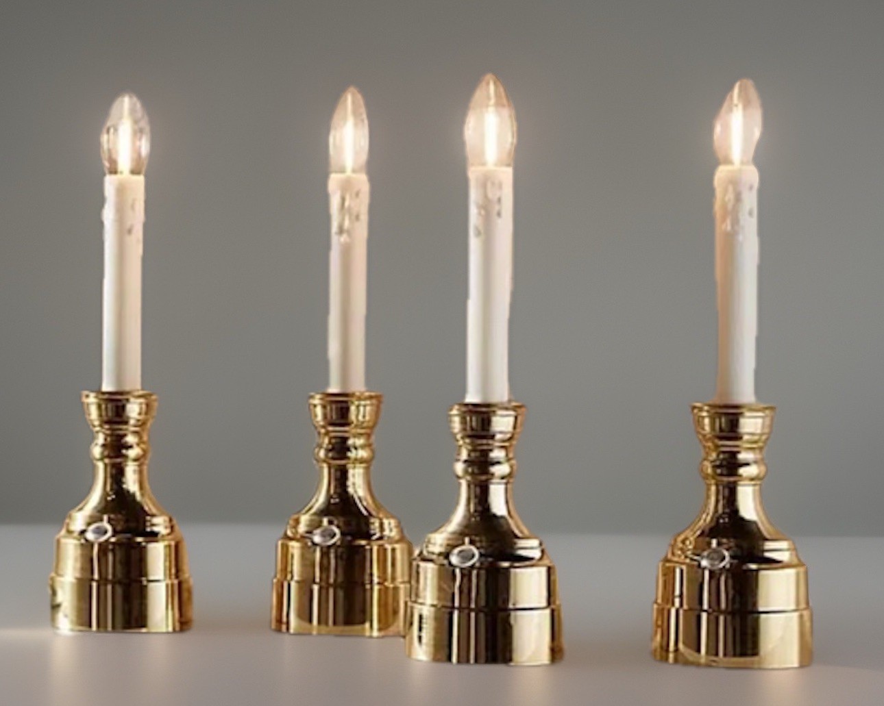 Bethlehem Lights Set of 4 Premium Brass Tone Cordless Timer Window Candles NIB