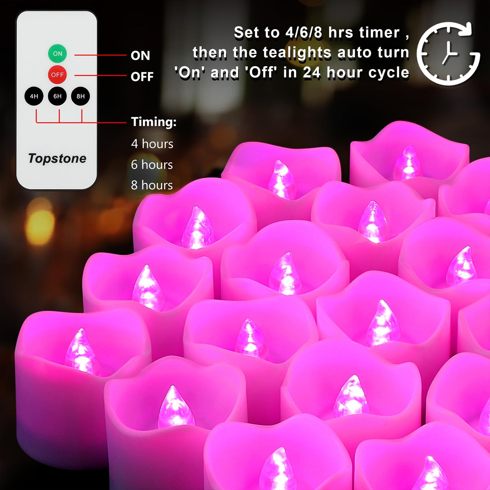 Remote Control Flameless LED Votive Candles Timer CR2450 Battery Pink 12 PCS