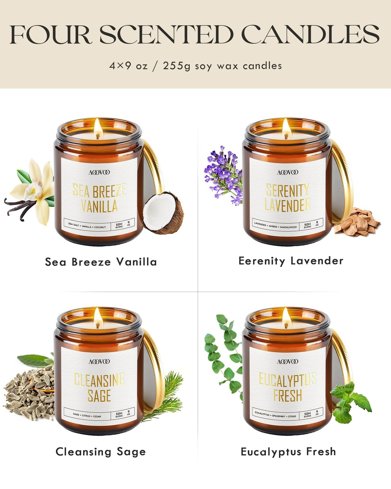 Scented Candles – 4PC Candle Set, 36 oz Soy Candles, Soy Candle for Home Scen…