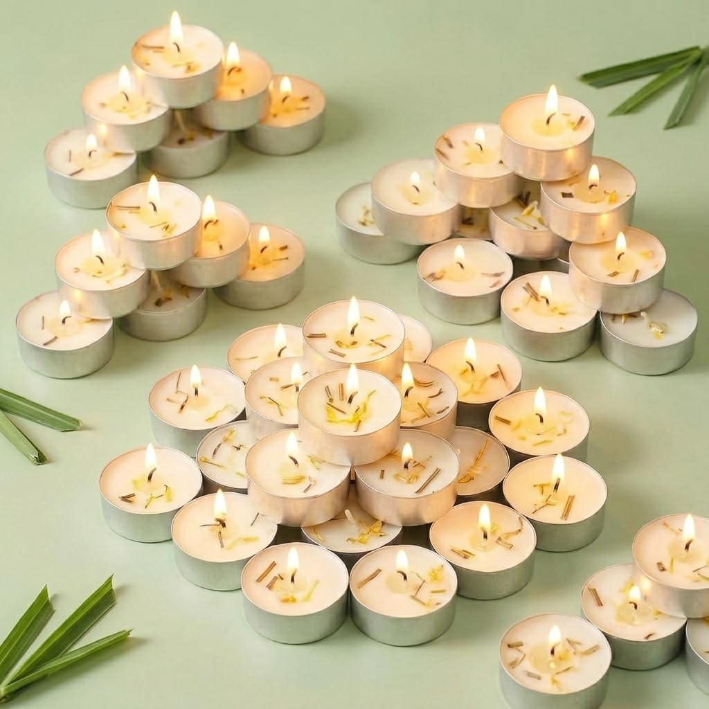 Citronella Scented Tealight Candles Outdoor, 64 Pack – 4-Hour White Tea Lights