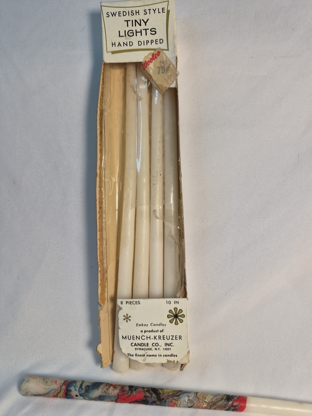 5- VTG Emkay Candles Muench Kreuzer Swedish Style Tiny Lights 10″ White #6251