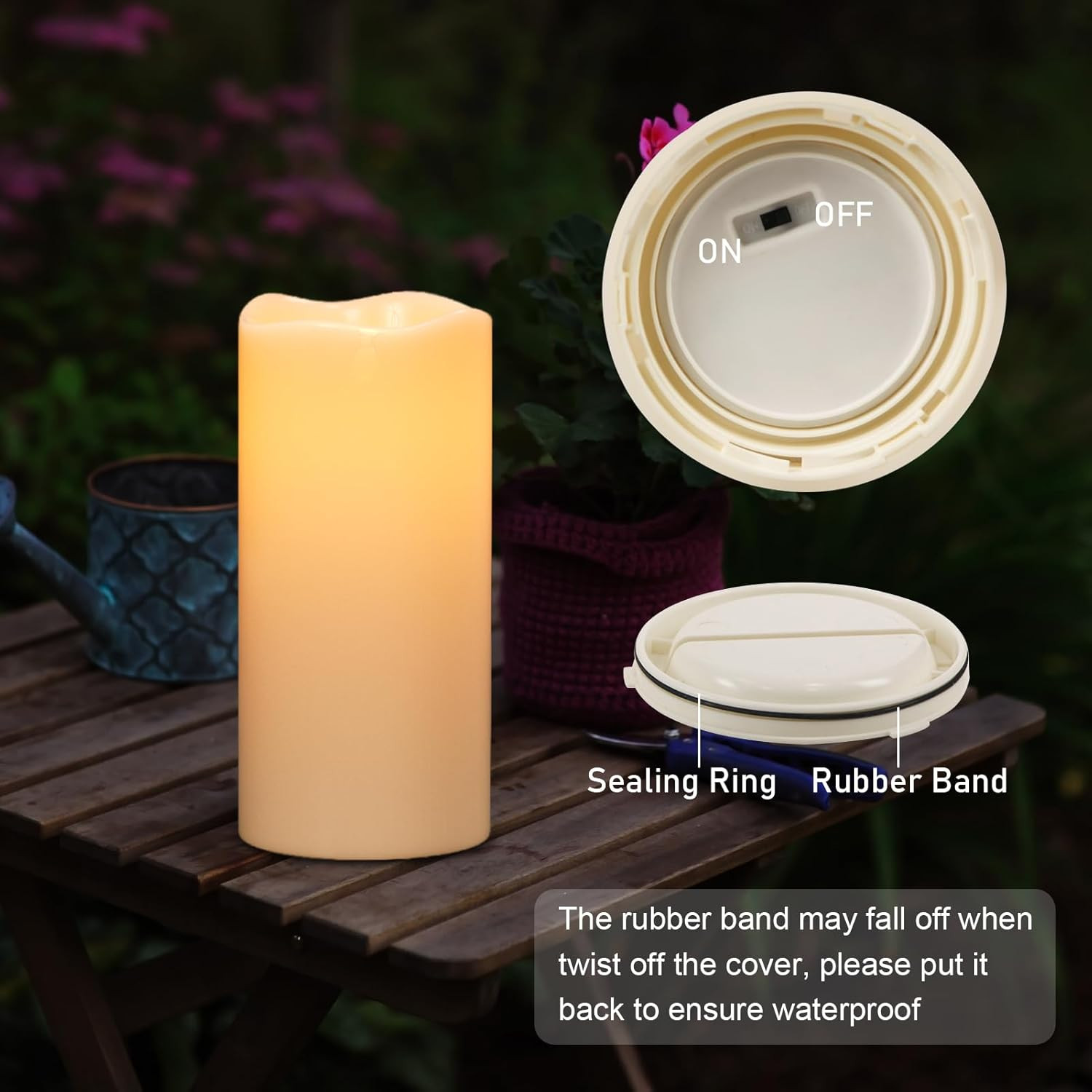 Large Solar Powered Candles, Outdoor Rechargeable Flameless Candles, Waterproof
