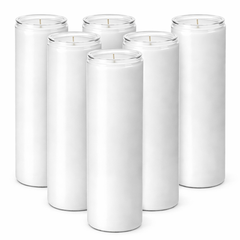 7 Day White Prayer Candles in Glass Jars–6 Pack Unscented Vigil Memorial Candles