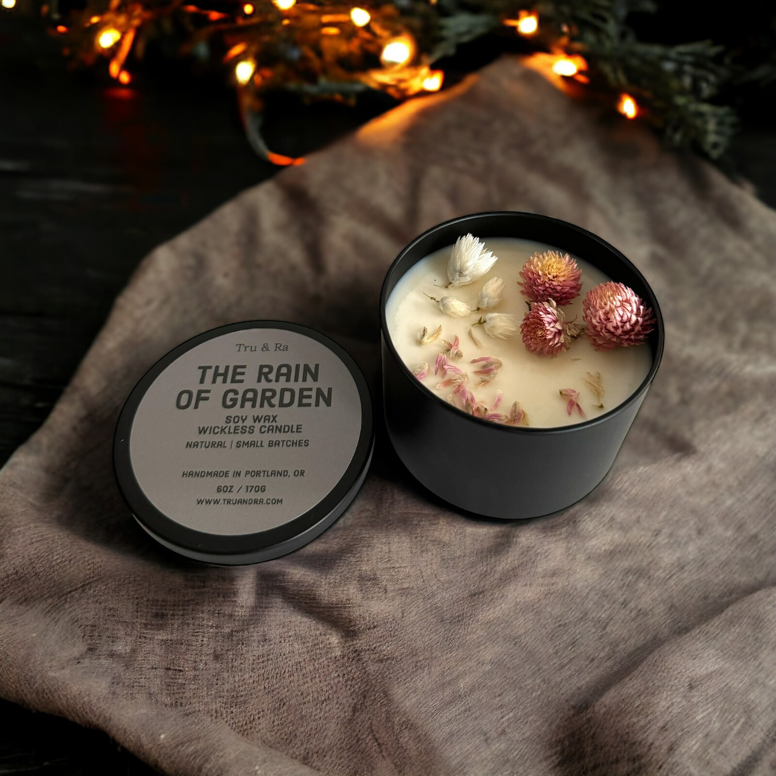 Handmade -The Rain of Garden – Soy Wax Wickless Candle 6oz, with dried flowers