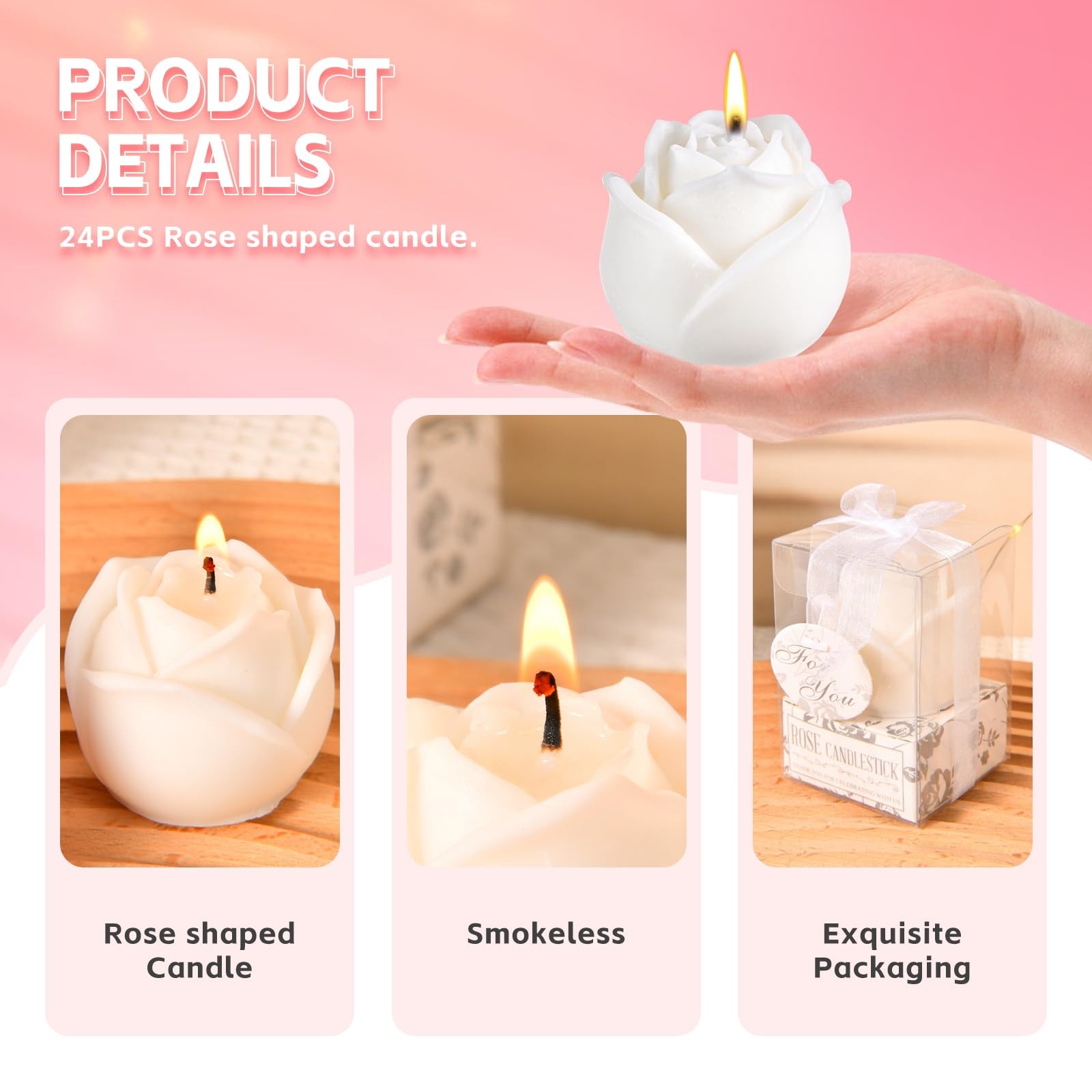 24 Set White Rose Flower Shape Candle Bulk Wedding Party Favors Romantic Hand…