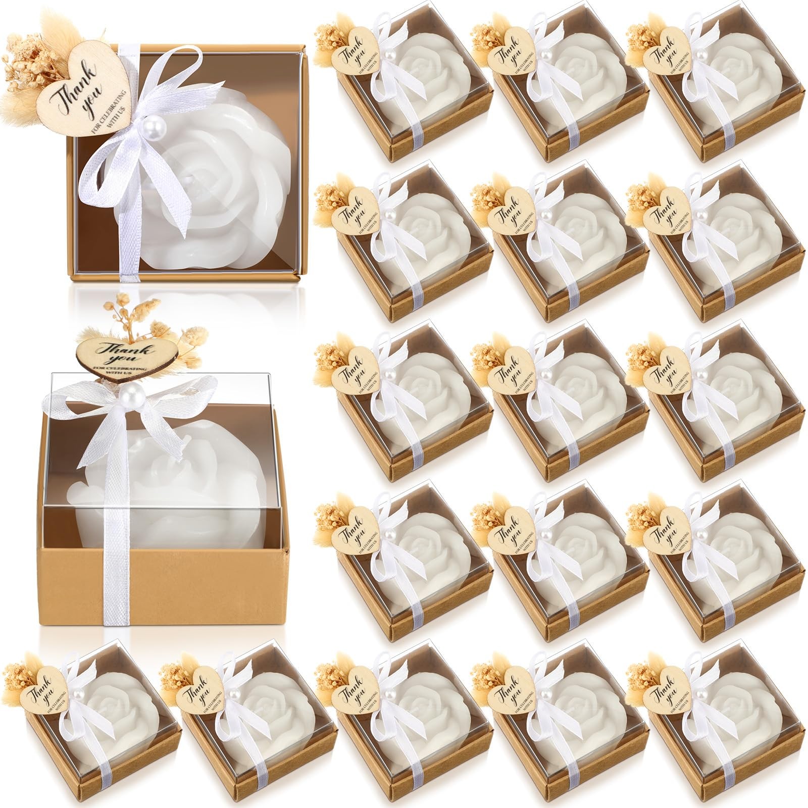 24 Sets Rose Candles Scented with Dried Flower Mini White Rose Petal Candle G…