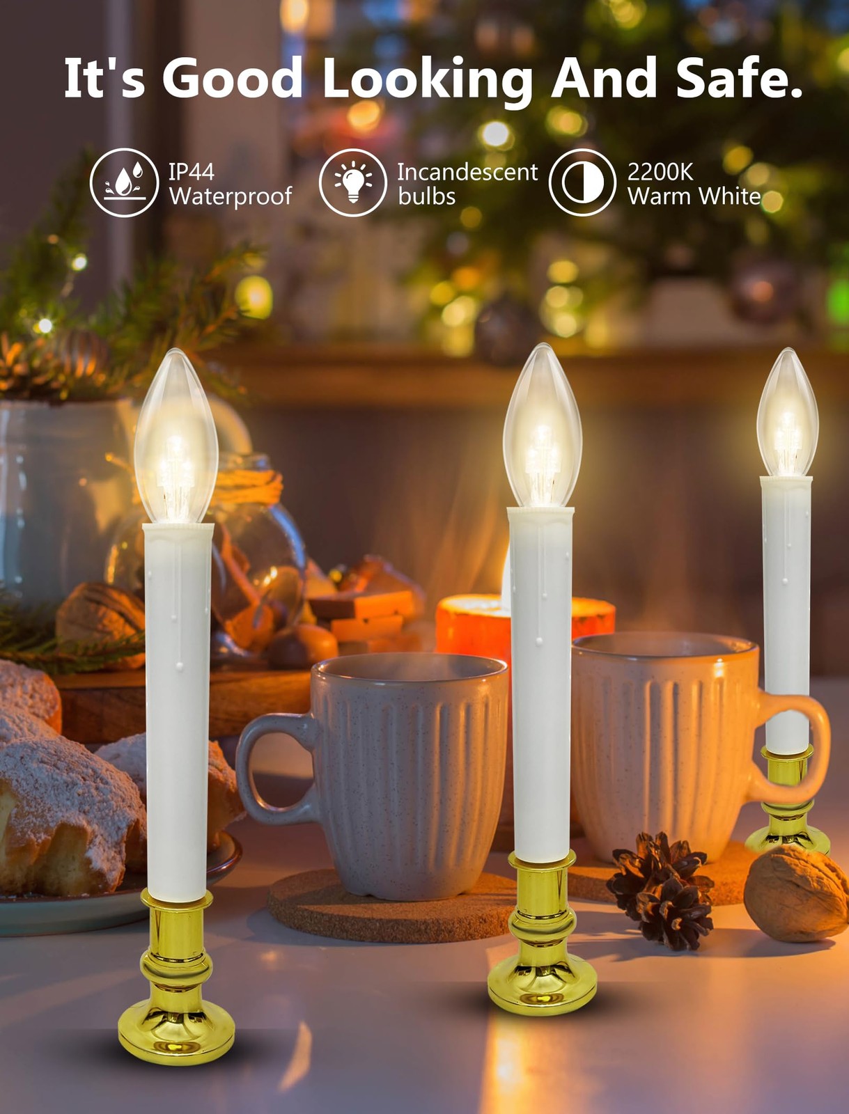 Xingzd 4PK LED Window Candles 7.75″ Christmas Candle Lamp
