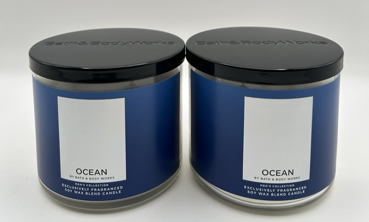 NEW Bath & Body Works 3 Wick Men’s Ocean 14.5oz Each **SET OF 2 CANDLES** BBW