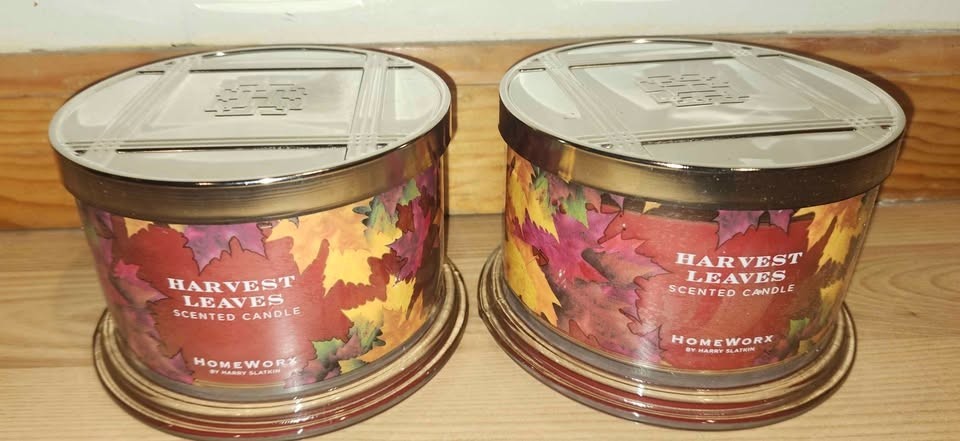 LOT OF 2 NEW HOMEWORX BY HARRY SLATKIN HARVEST LEAVES 4 WICK 18 OZ JAR CANDLE