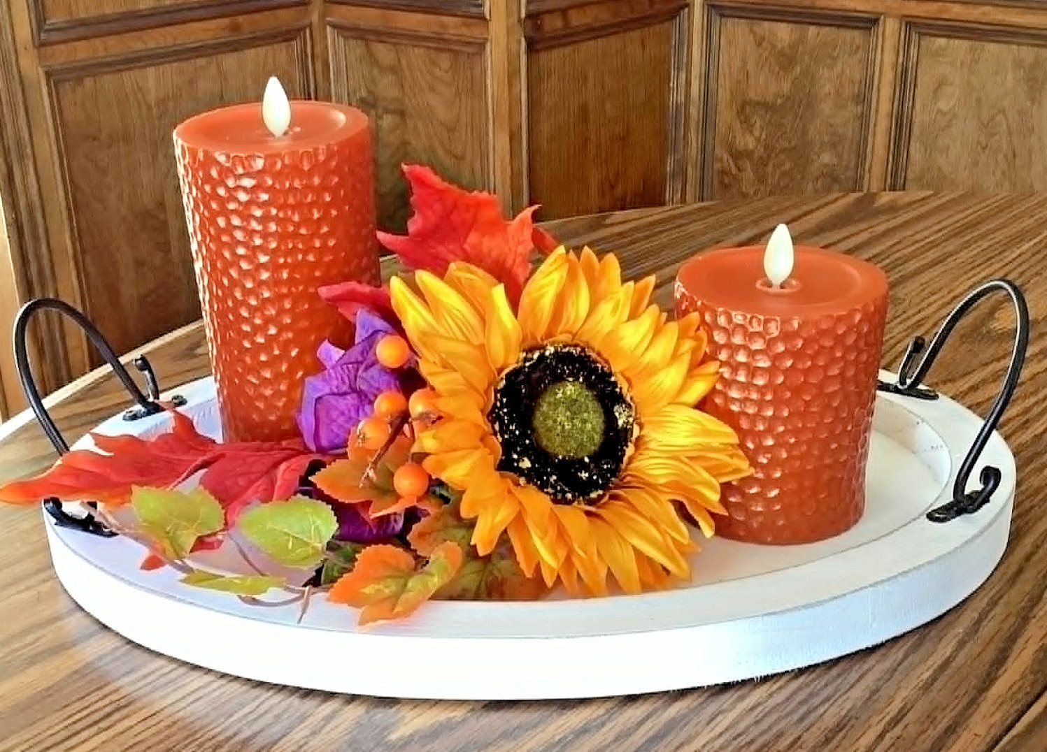 Luminara S/2 Flameless 4″& 6″ Metallic Hammered Pillar Set In AUTUMN – FREE SHIP