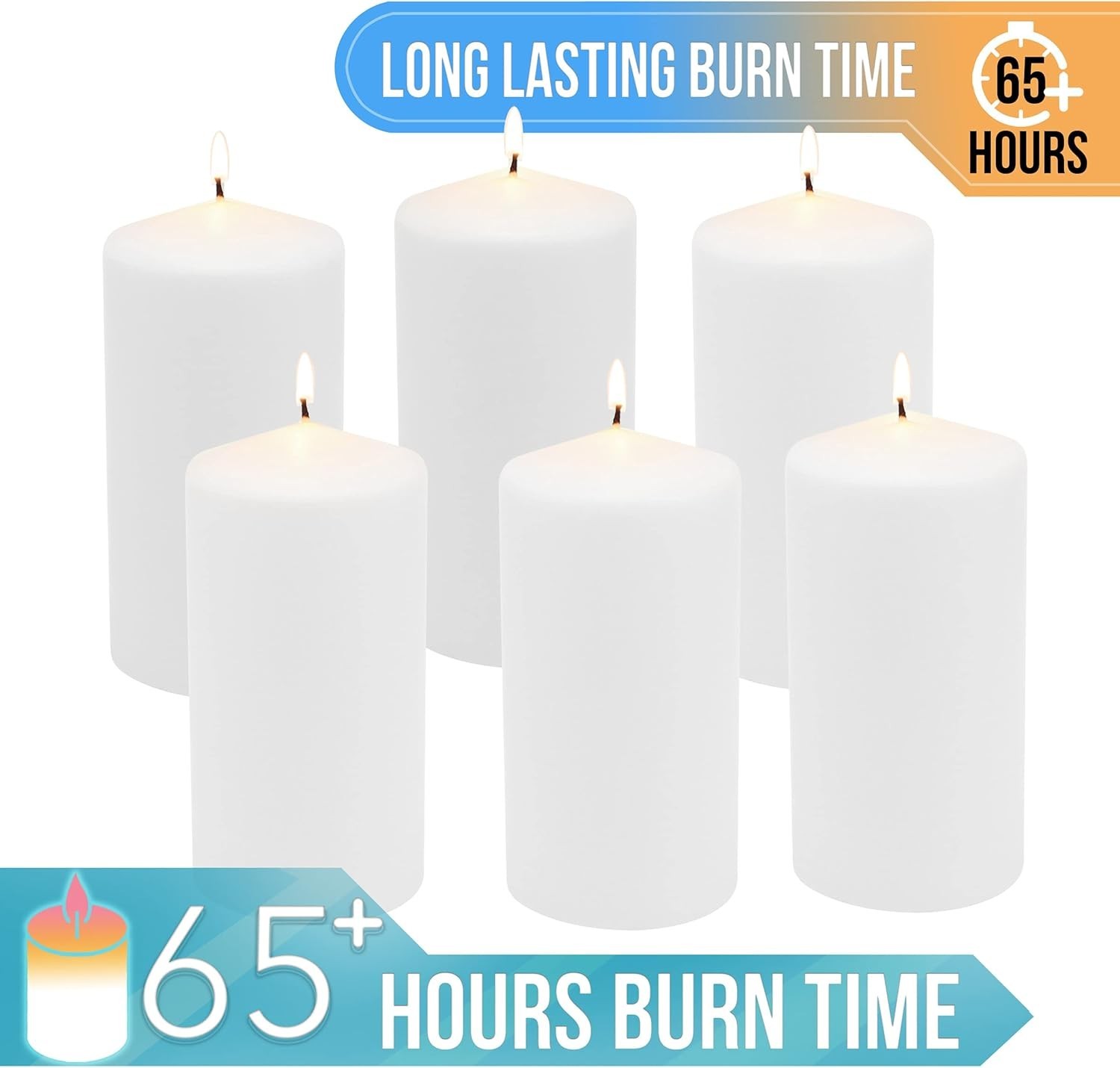 Unscented White Tall Pillar Candles, 65 Hour Burning Candle Pillars, Perfect …
