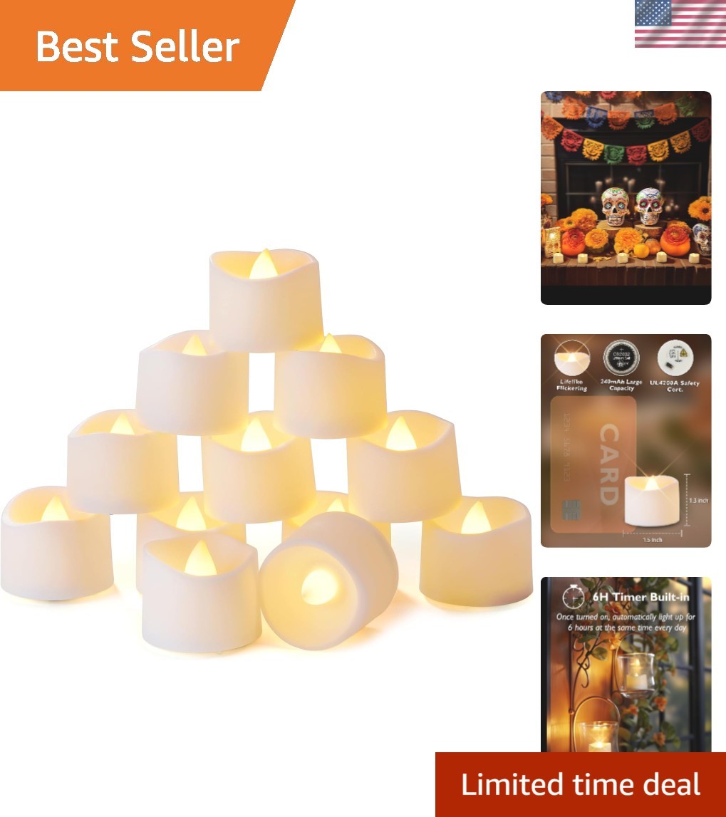 Flameless LED Tealight Candles with Built-in Timer – Cozy 12-Pack for Home Decor