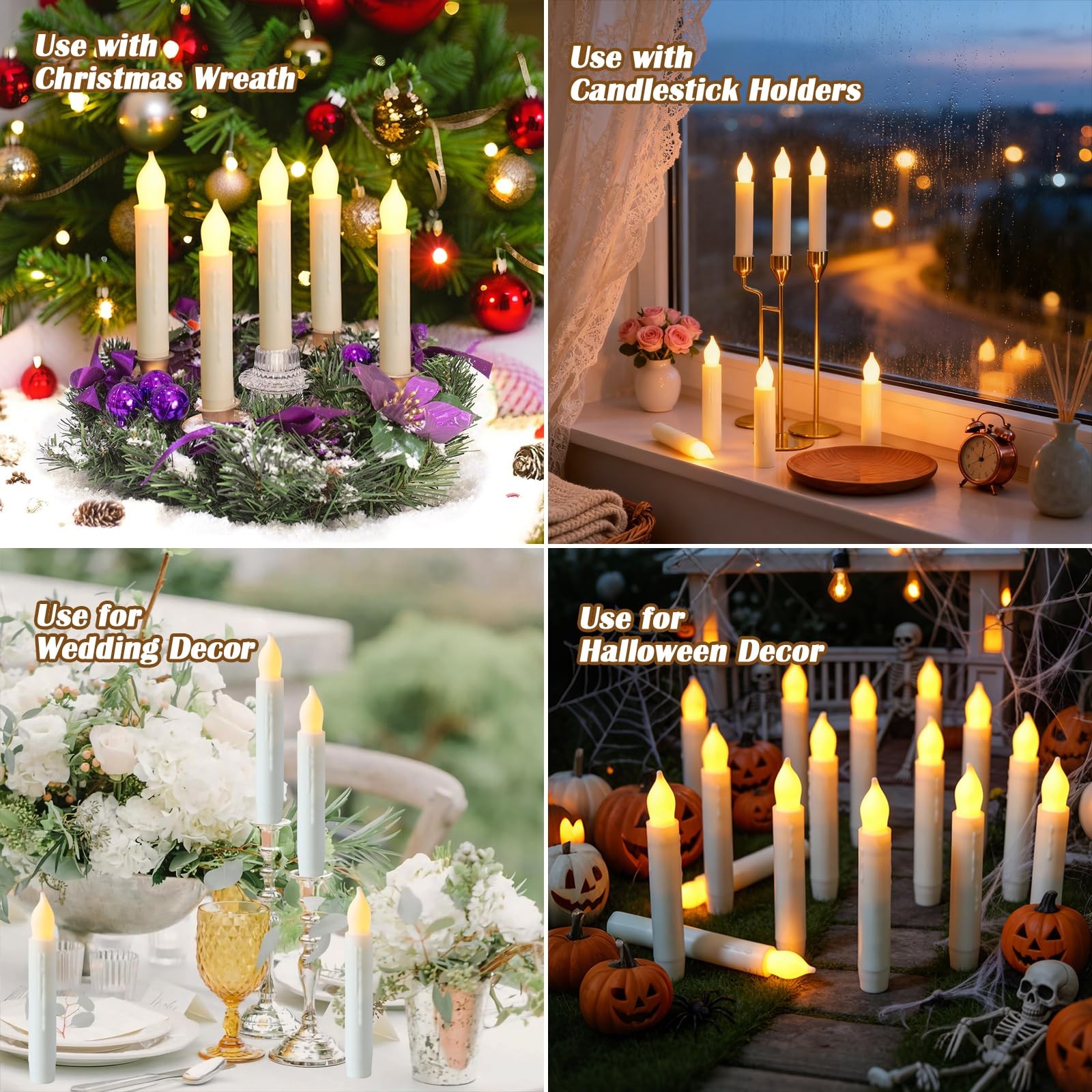 Lezonic 12 Pack Flameless Taper Candles Battery Operated Candlesticks Flickering