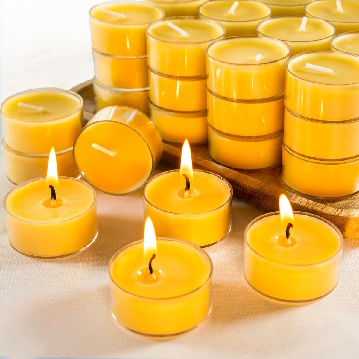 48 Packs Beeswax Tealight Candles- 4 Hour Burn Time Beeswax Candles- Burn