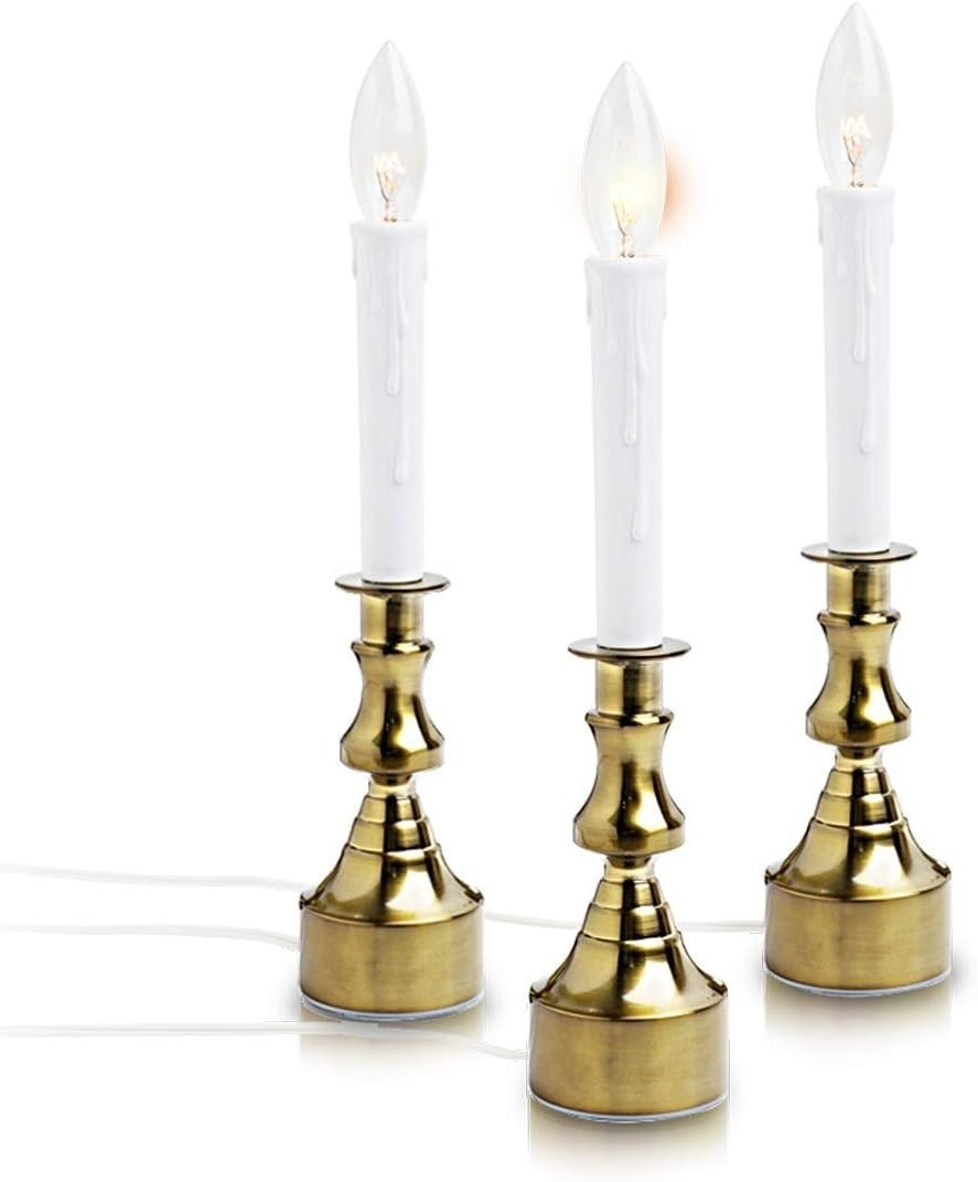 Dimmable Window Candle Electric W/ Multi Timer IR Controller, Metal Base (Brass)