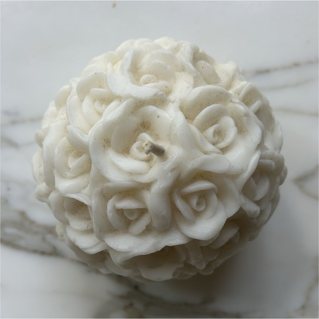 White Wax Ball of Roses Candle Decorative Flower Romantic Bedroom Living Room