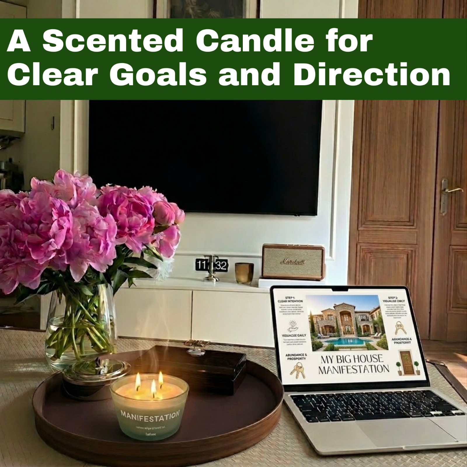 Scented Soy Candle Jasmine & Sandalwood Scent 3 Wick Light Green 50Hr Burn
