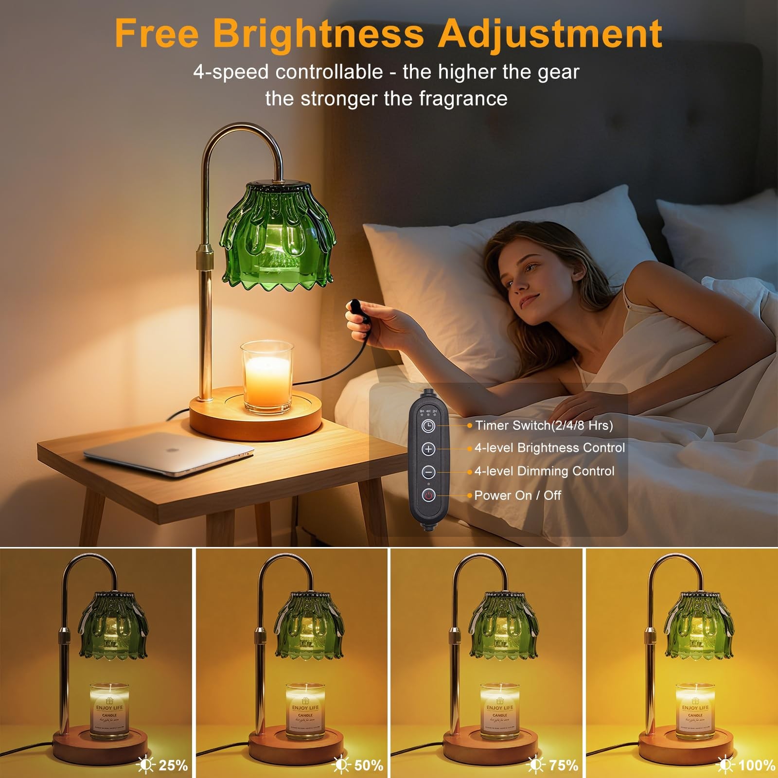 Candle Warmer Lamp with Timer and Dimmer 4-Level Dimmable Flower Light Heat L…