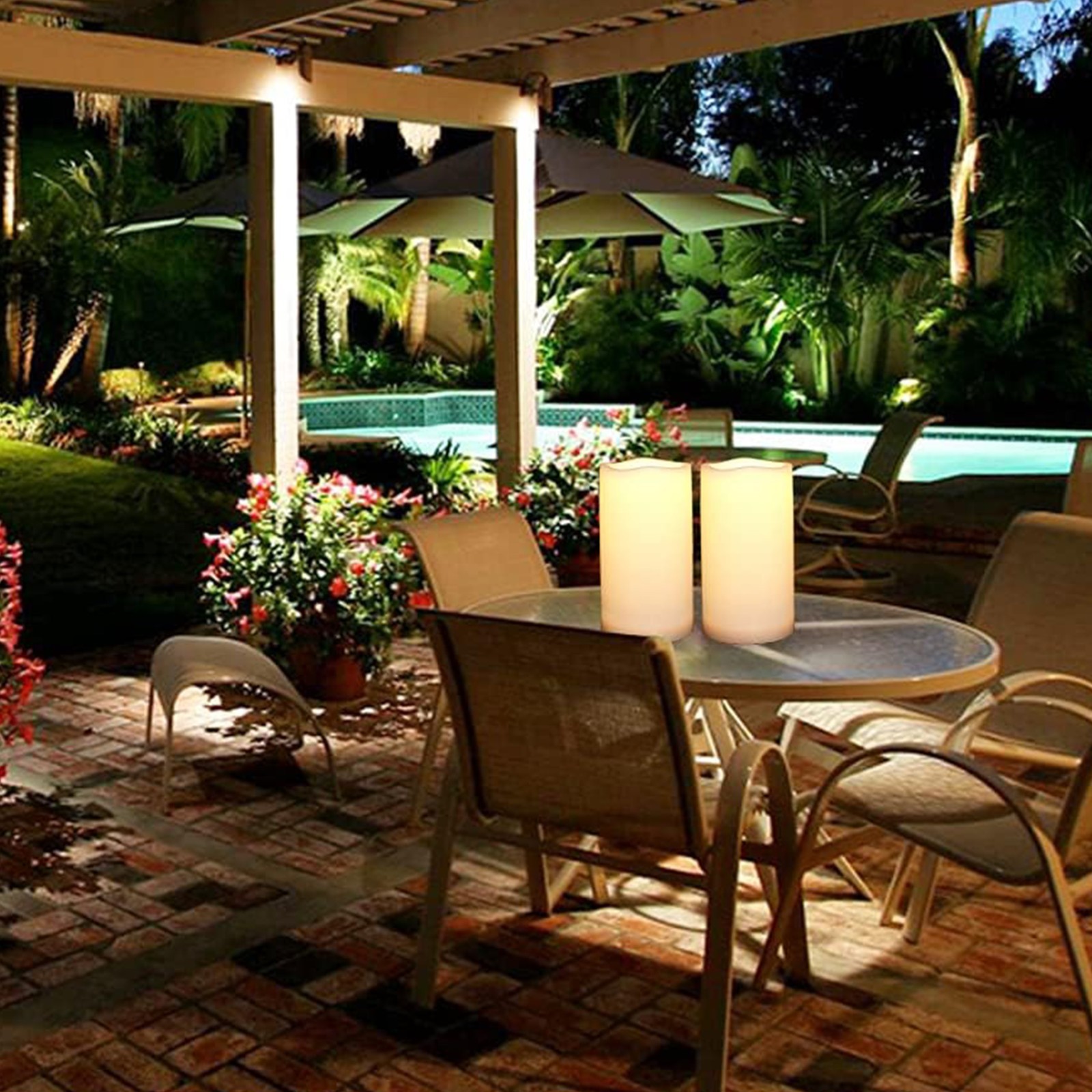 2 Pcs 4” x 8” Outdoor Waterproof Battery Operated Candles with Timer Large Led
