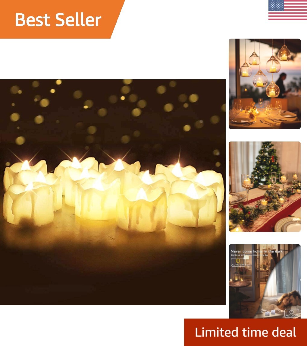 Timer Tea Lights – Battery Operated, Auto-On 6 Hours, Off 18 Hours – Pack of 12
