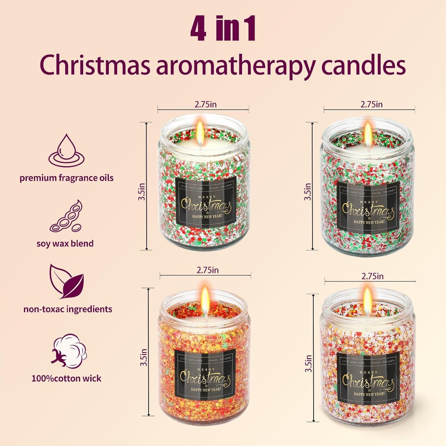 🔥Christmas Candle Set, 4 Pack Jar Candles Christmas Gifts for Women/Men 36 oz🔥