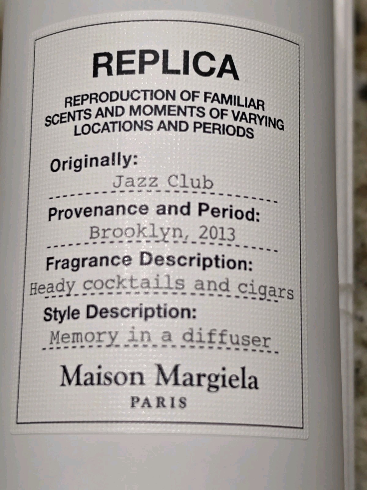 Maison Margiela Replica Diffuser, Jazz Club Scented 6.2oz / 185ml, New Open Box