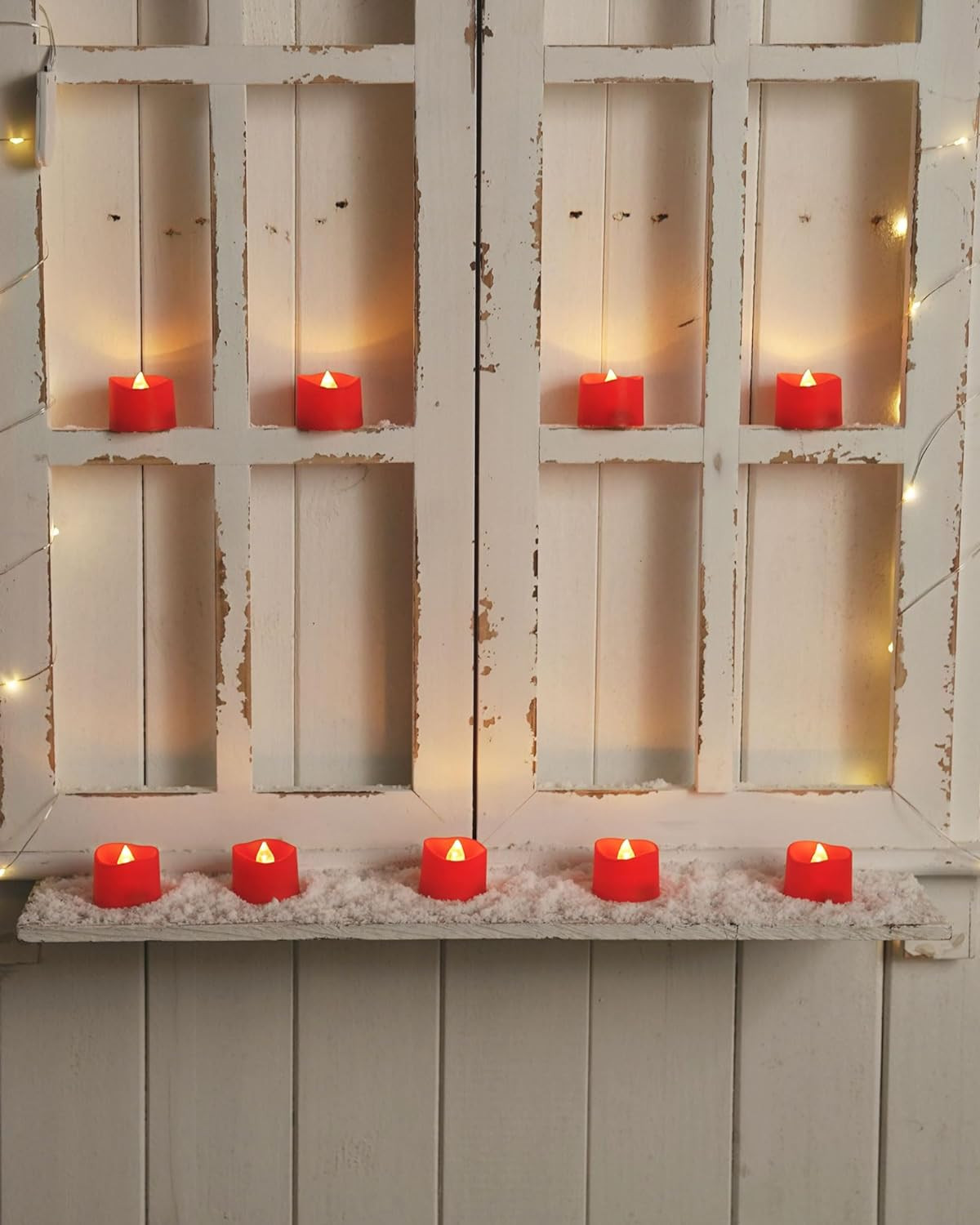 12pc Red Tea Lights Candles Battery Operated, 200hr Flameless Flickering Candles