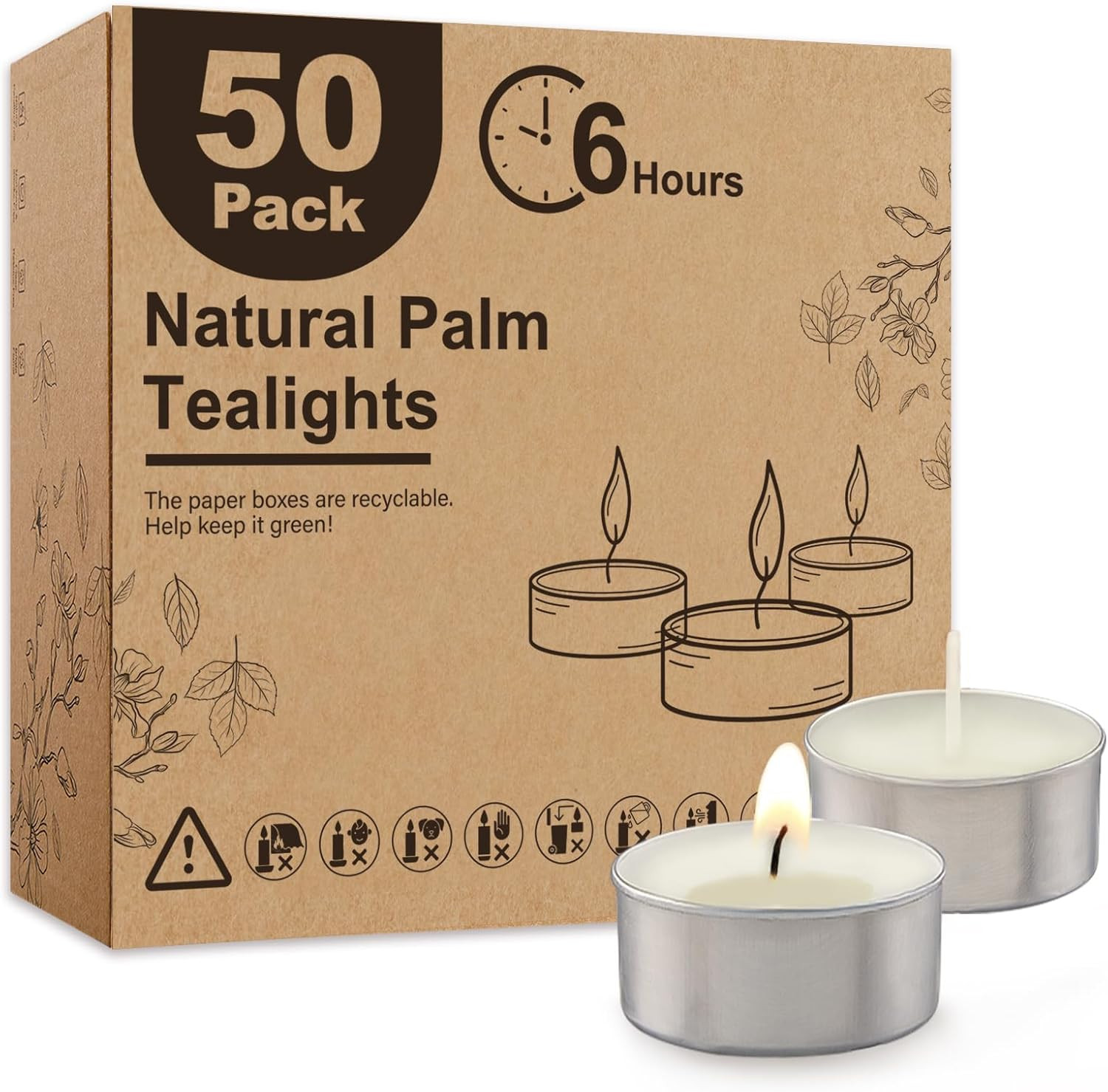 100-Pack Unscented Palm Wax Tea Lights Candles,4.5 Hours Burn | Smokeless，Non-To