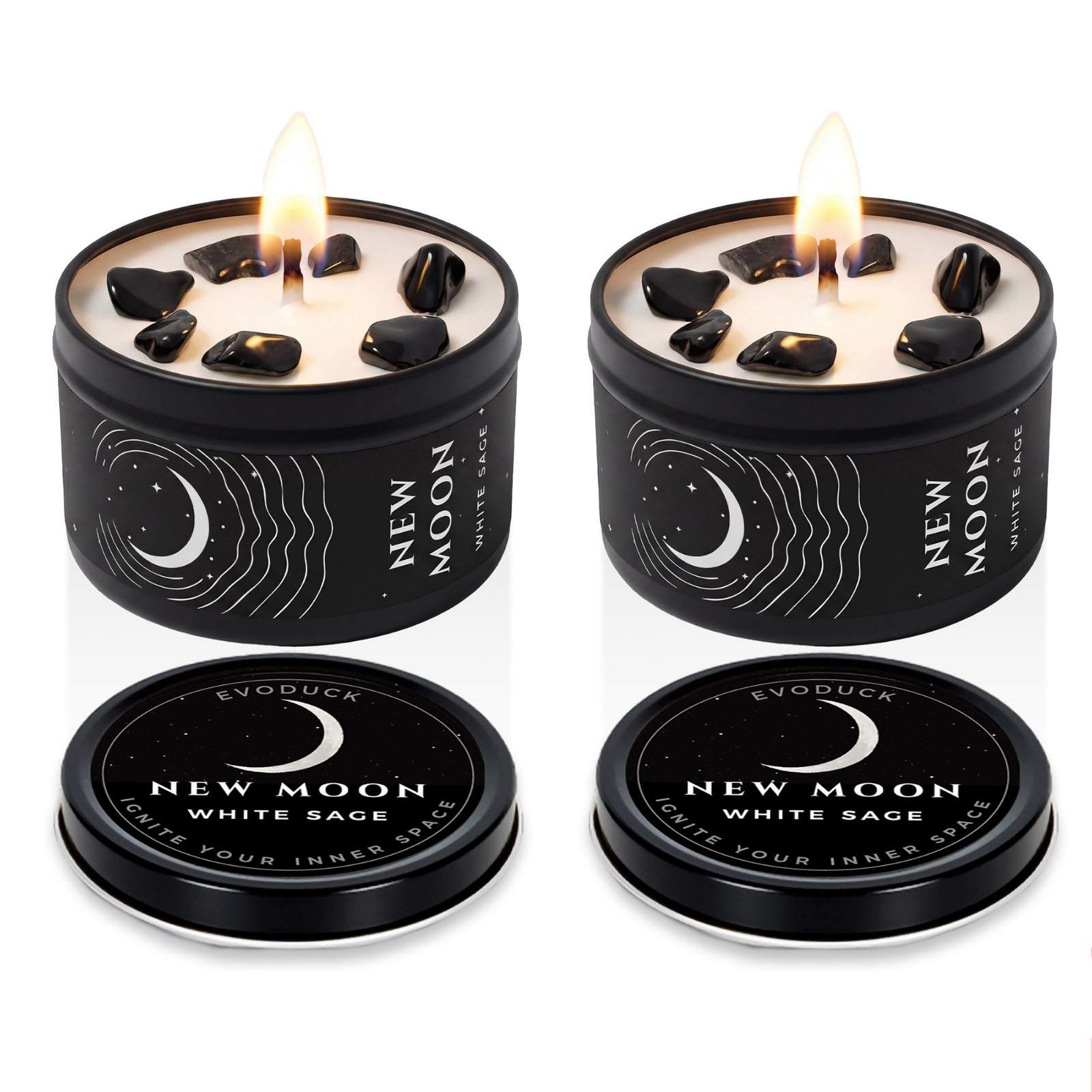 2 Pack New Moon Candle Crystal Soy Manifestation Witchy Celestial Ritual Gift