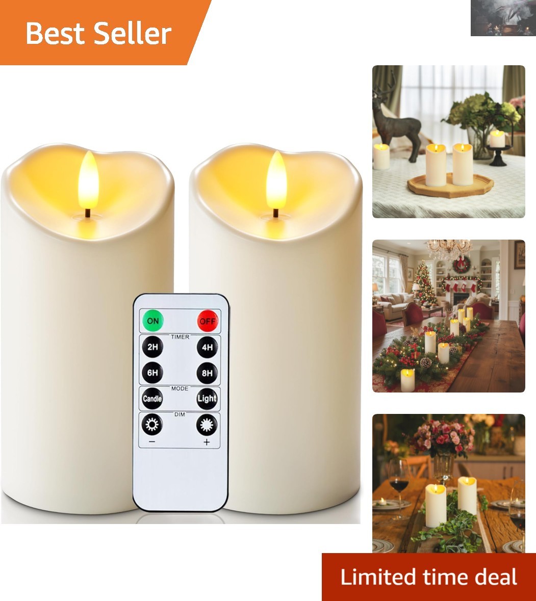 Set of 2 Dimmable 6″x3″ Outdoor LED Candles with Timers – Perfect for Any Event