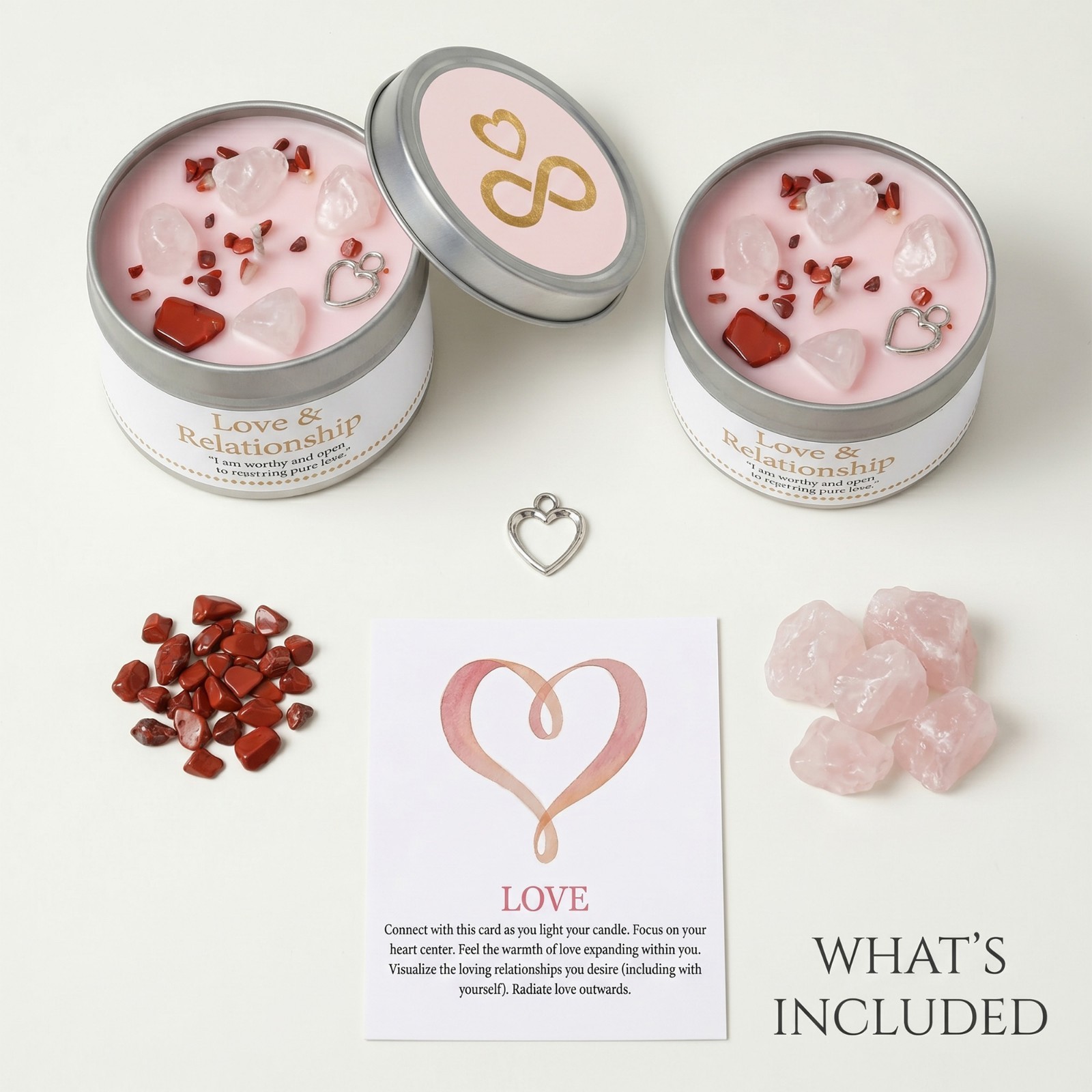 2 Pack Rose Quartz Crystal Candle Soy Love Manifestation Intention Gift