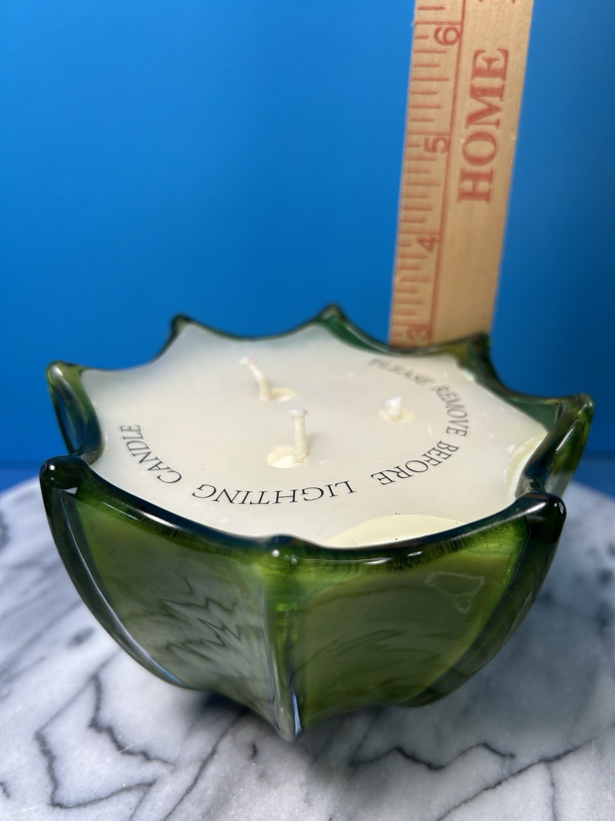 DL & CO 3 Wick Rare Botanical Scented Candle In Green Lotus Glass Holder Unused
