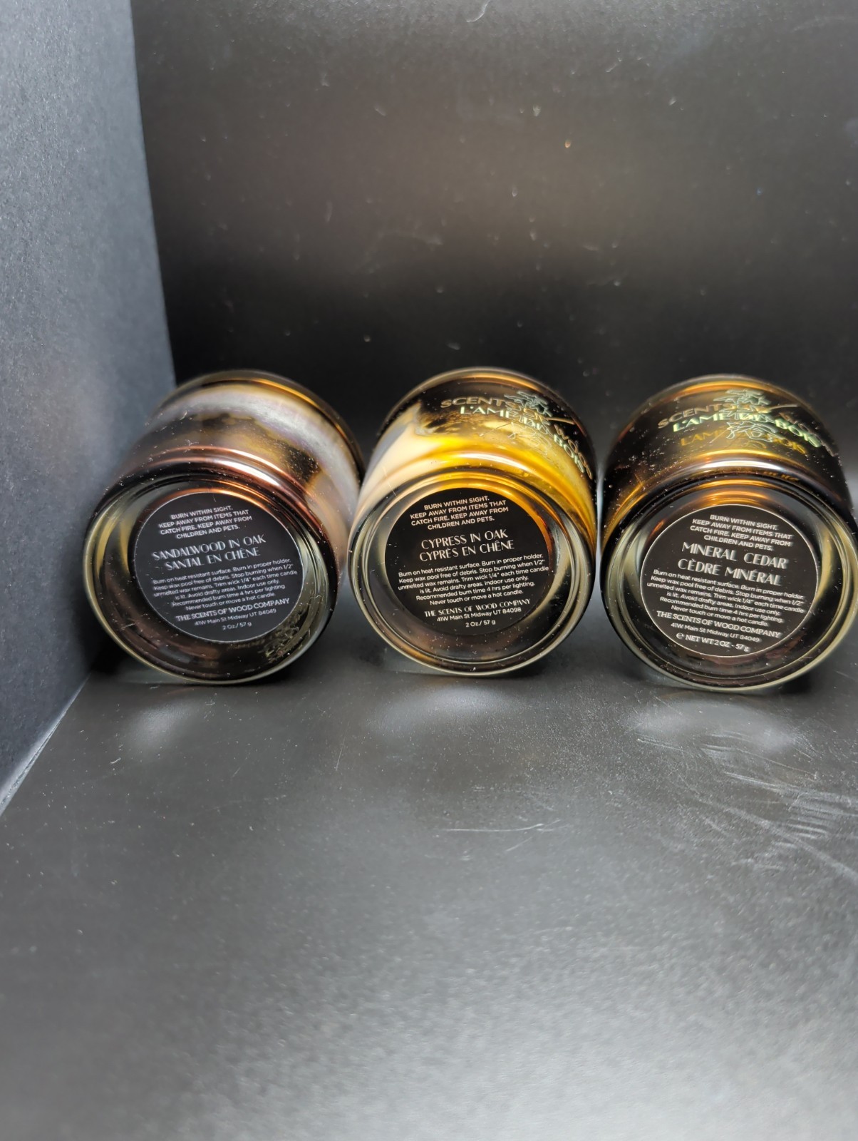 Scents Of Wood 2oz Candle Set Of 3. Unique Scents Featuring Wood Characters.