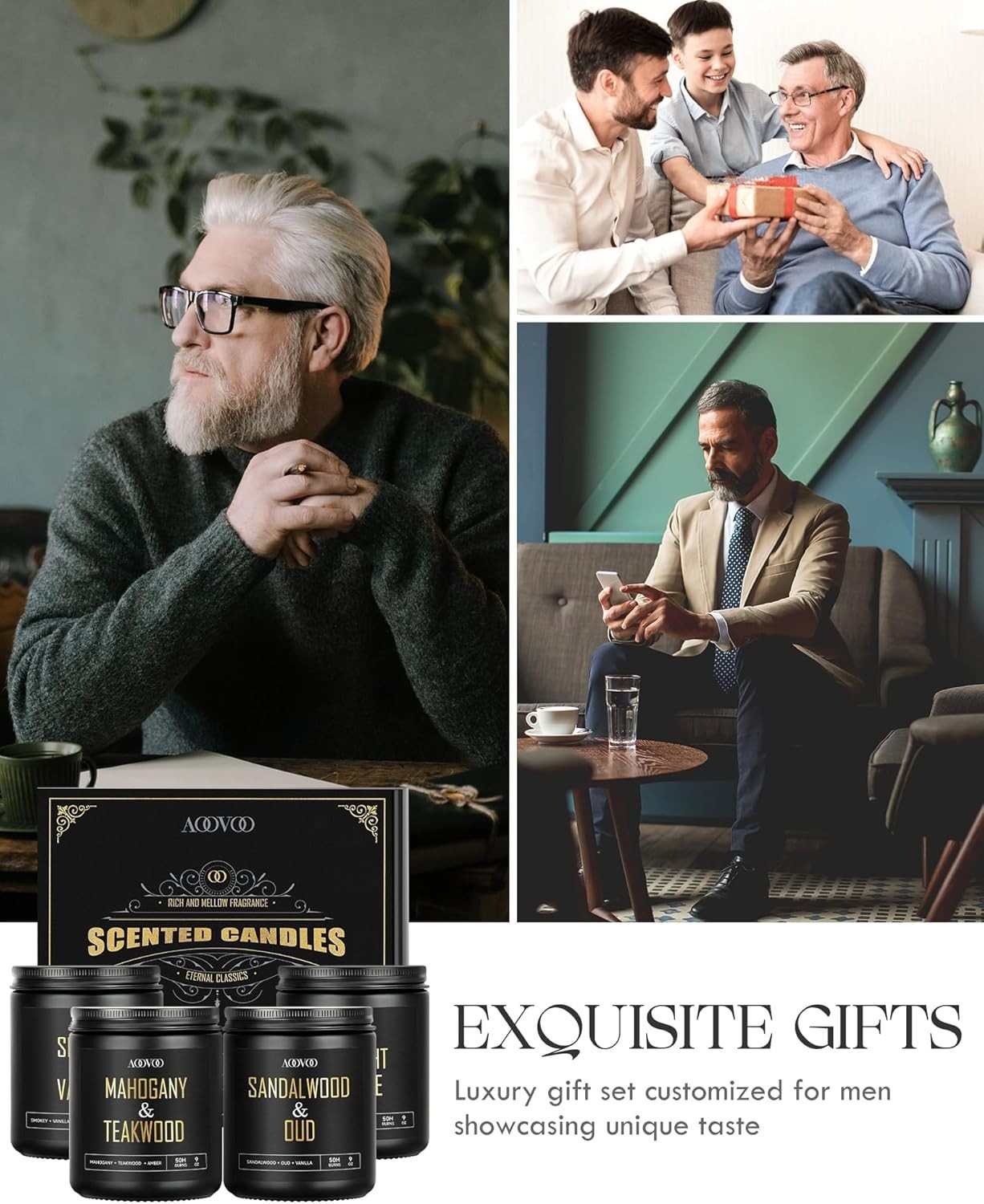 Sophisticated Black Gold Candle Set for Men – 4 Scents, 36oz Luxury Experience