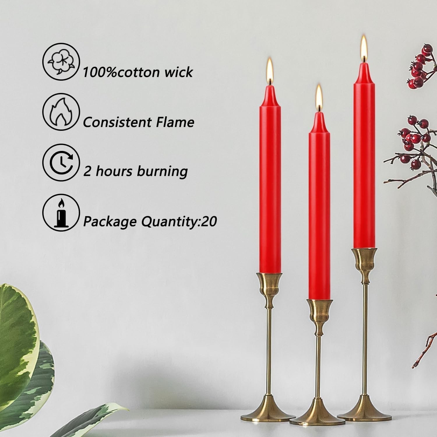 40 Pcs Red Candles, 4″ Red Spell & Chime Candles, Unscented Mini Taper Candle