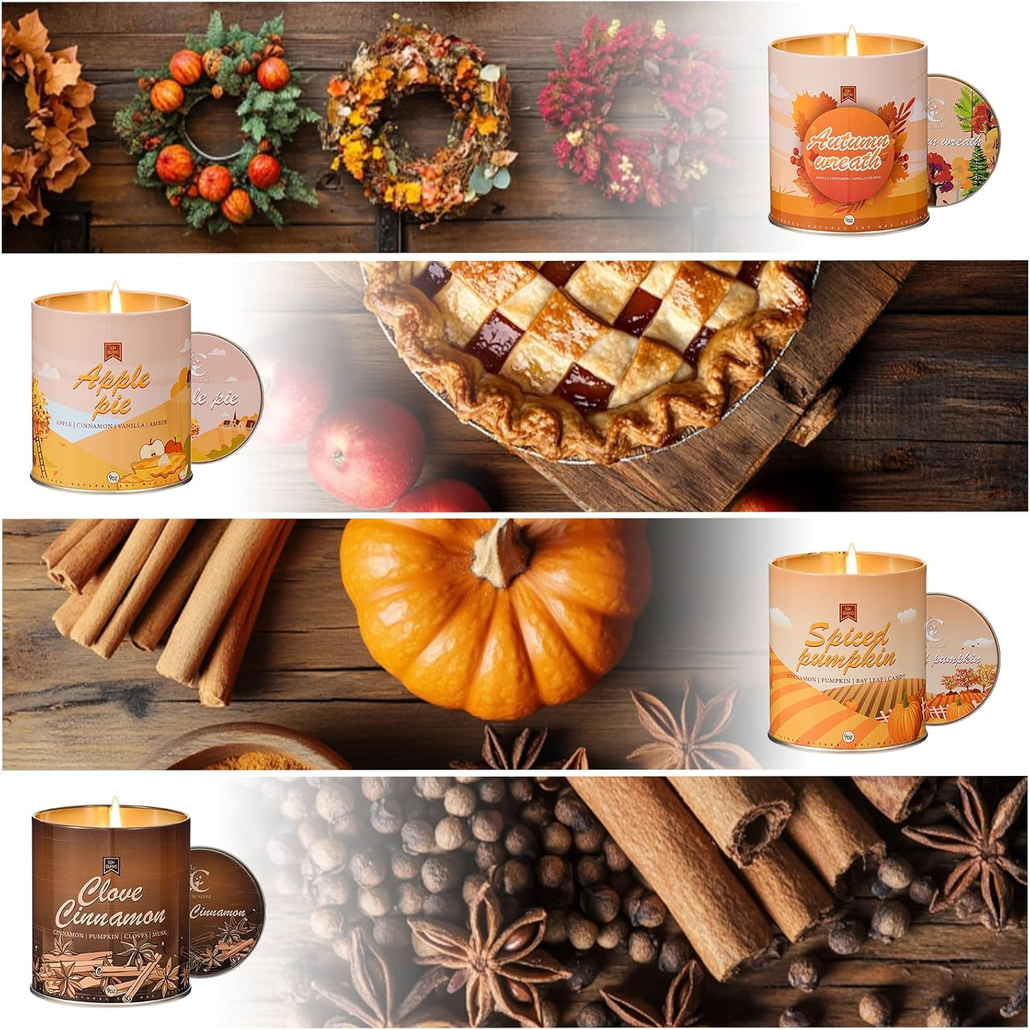 36Oz Fall Winter Scented Candle Set, 4Pack Aromatherapy Soy Wax Candles House Wa