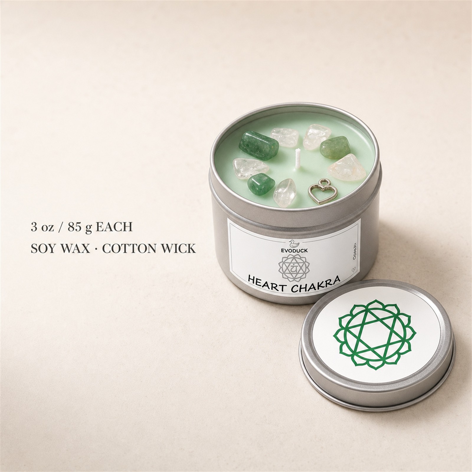2-Piece EVODUCK Heart & Third Eye Chakra Healing Candles, Crystals