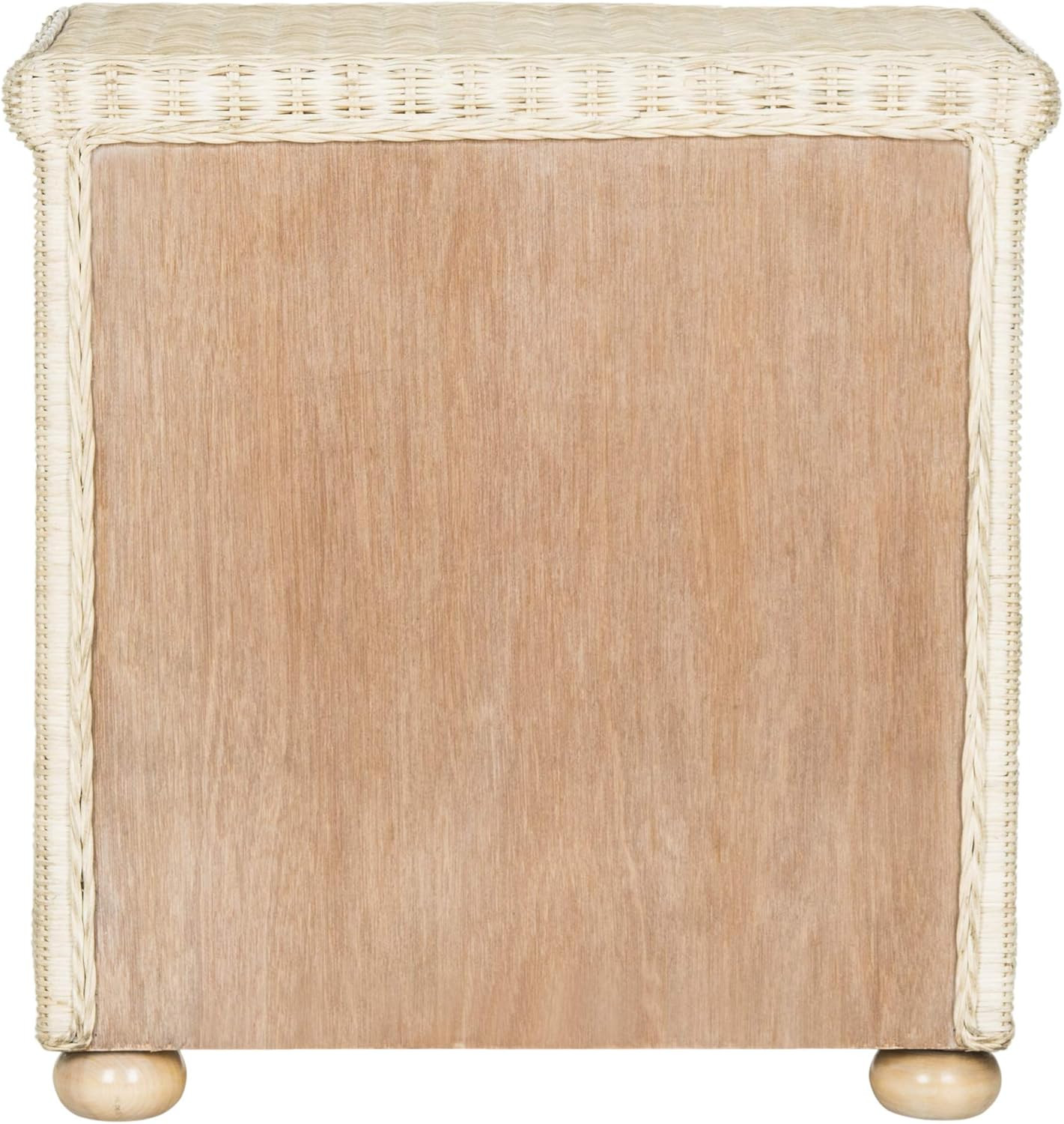 Adira White Wash Wicker Nightstand – Coastal Boho Accent Table with Shelf