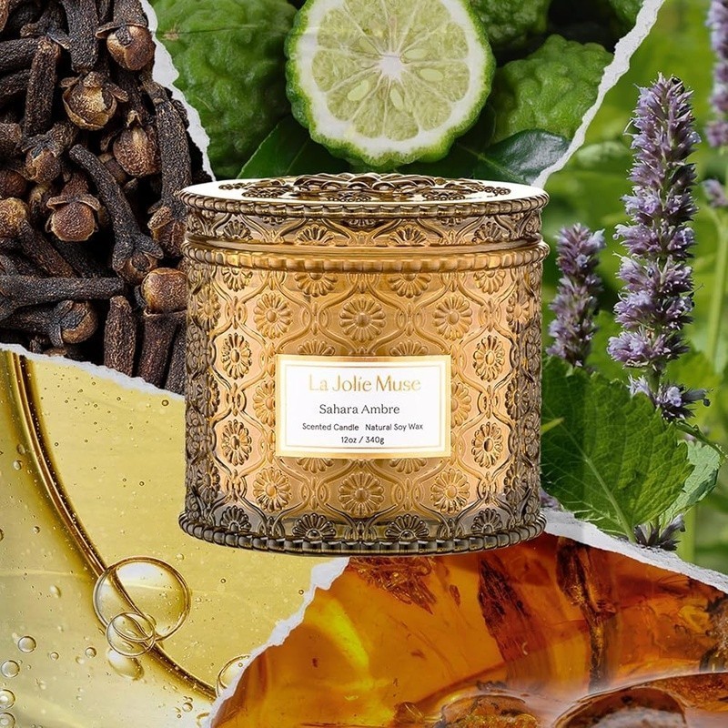Vegan Soy Candle Double Wick Home Decor Scented Candle Sahara Ambre Aroma New