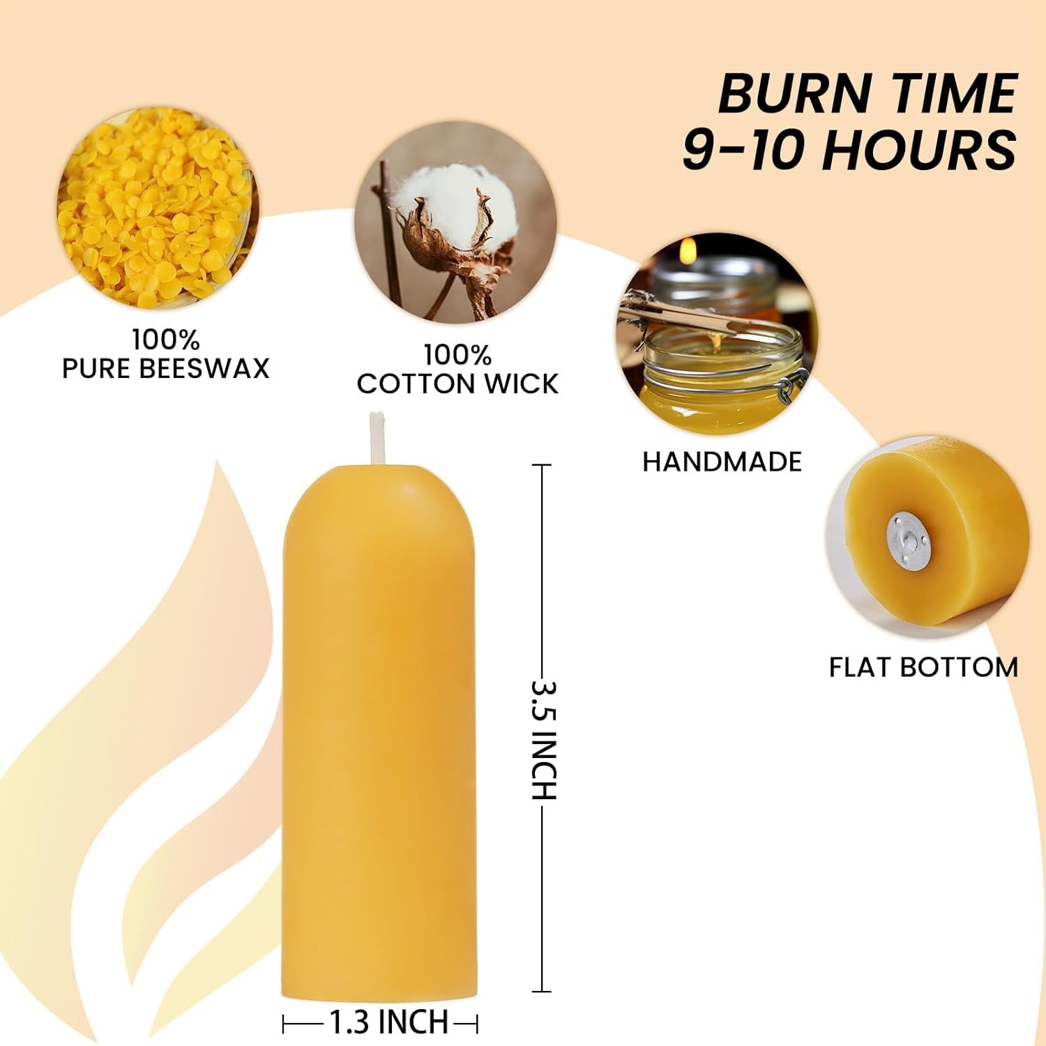 Small Pillar Candles 4-Pack 10-H Long Burning 100% Natural Beeswax WINTER STORM