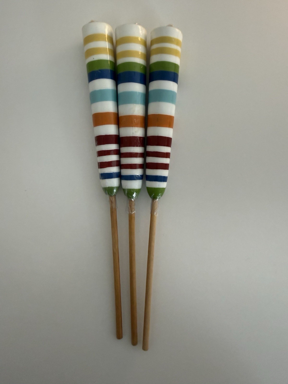 RARE Pottery Barn Mini Torch Bougie Wax Candles Striped Multi-Colored Set of 3