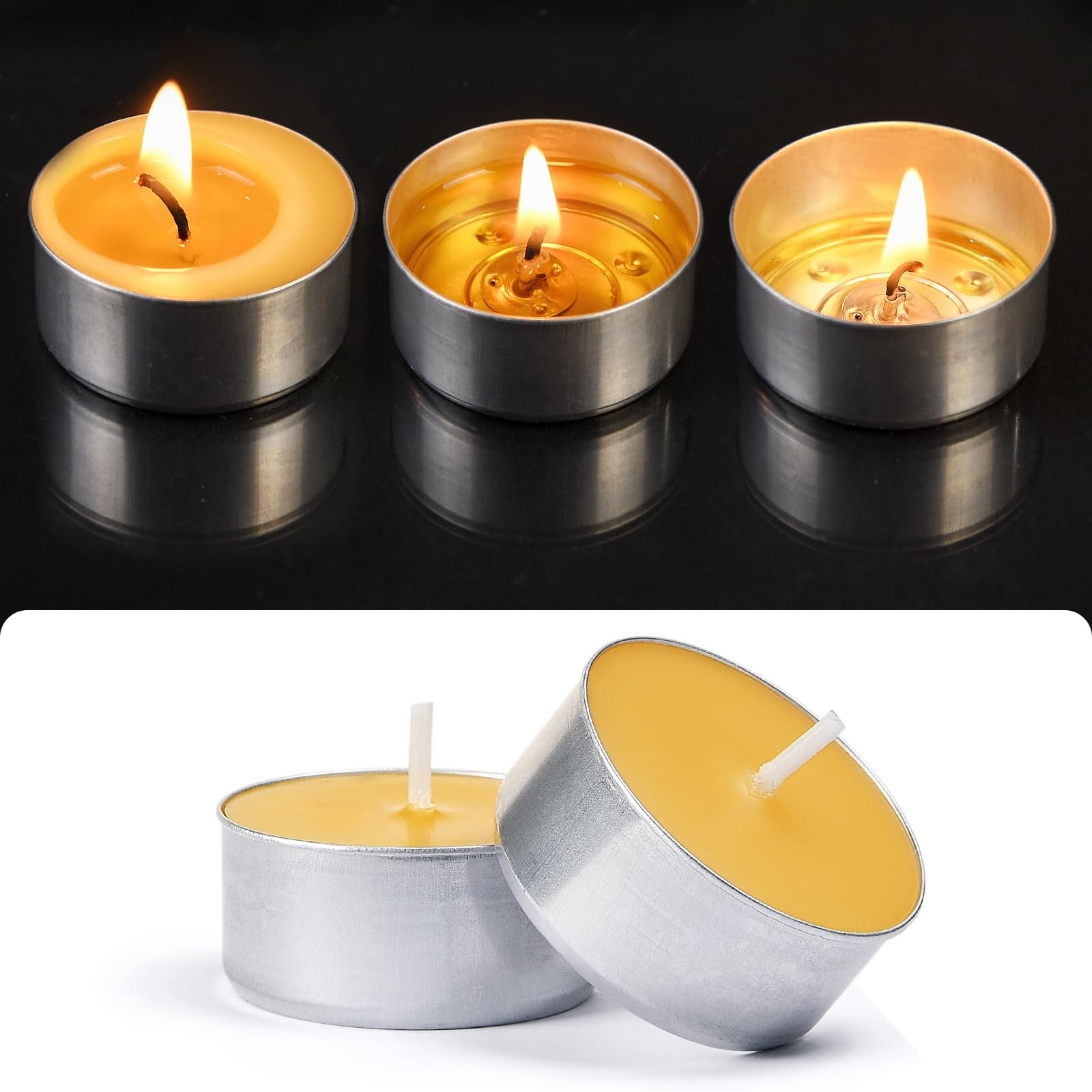 48 Pack Beeswax Tealight Candles Bulk,Pure Natural Bees Wax in Aluminum Shell…