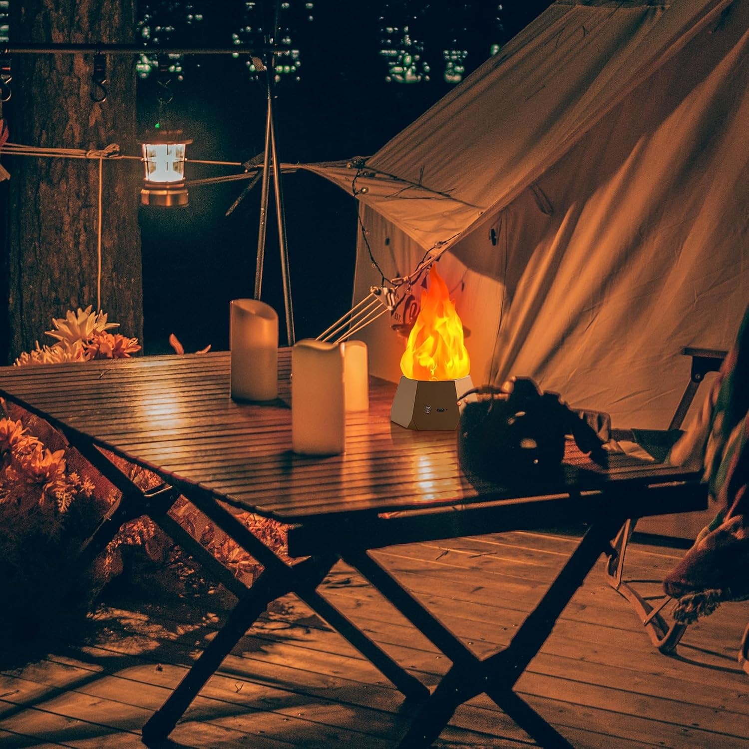 3-Mode LED Flame Lamp, USB Rechargeable Flickering Fire Light for Outdoor/Indoor
