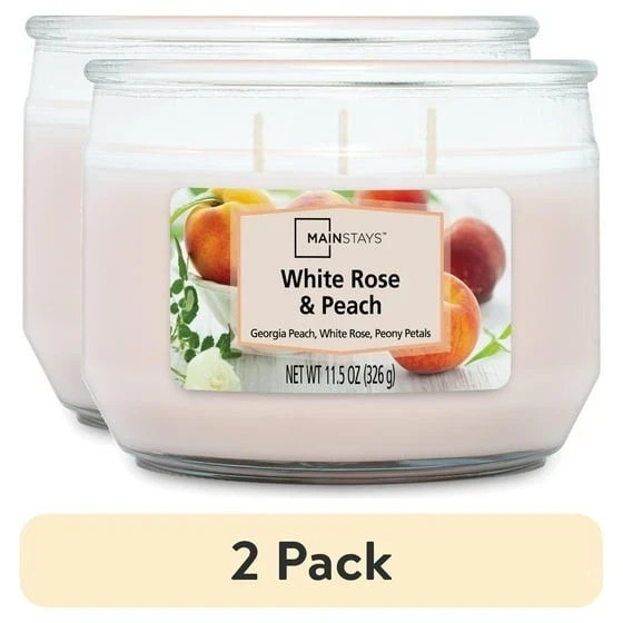 (2 pack) Mainstays White Rose & Peach 3 Wick Candle, 11.5 oz,Father’s Day