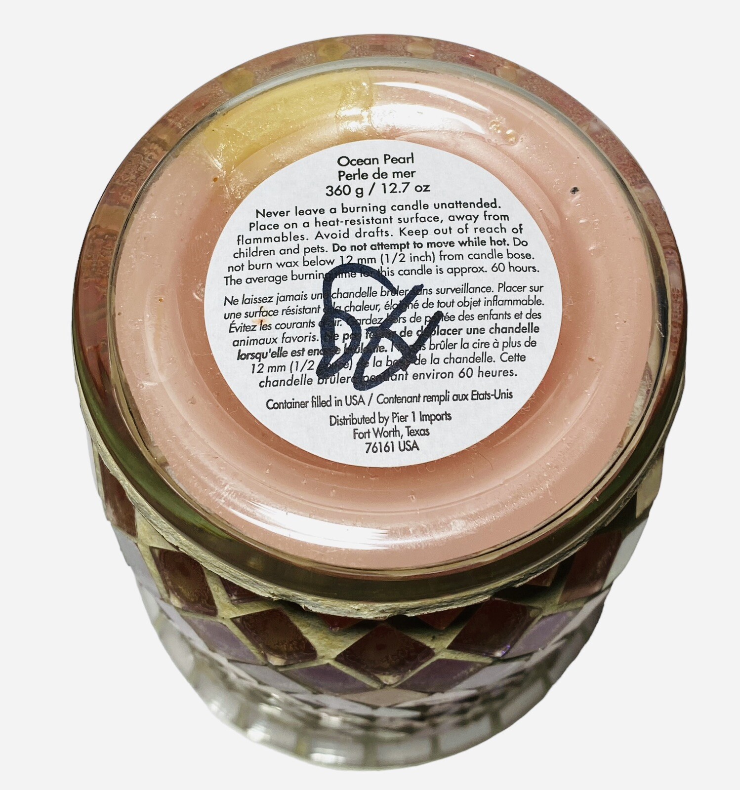 Pier 1 Candle Ocean Pearl Mosaic Tiles Pink Jar Iridescent Shabby Chic Decor